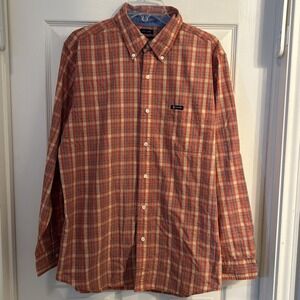 CHAPS‎ Easy Care Button Down Shirt Orange Multi Plaid L/S Sz L Cotton Poly